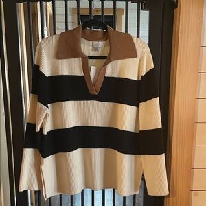 A New Day Black and Cream Sweater with Tan Collar